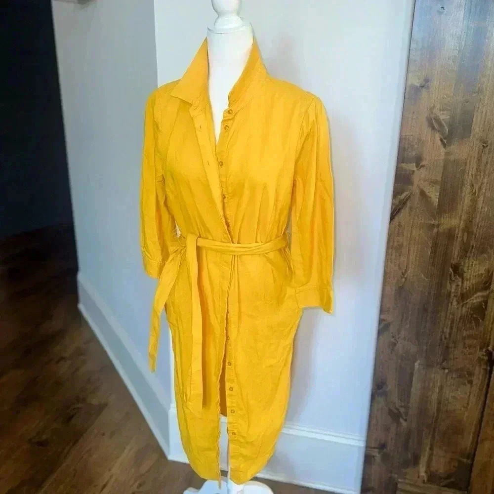 Boden Yellow Shirtdress Dress 8 - Picture 5 of 7